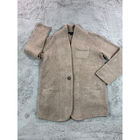 J. Crew Knit Cardigan Cocoon Sweater Blazer Tan Women S MerinoWool Winter Jacket - Picture 3 of 15